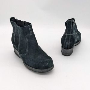 Sorel Black Evie Waterproof Suede Hidden Wedge Booties Size 6.5